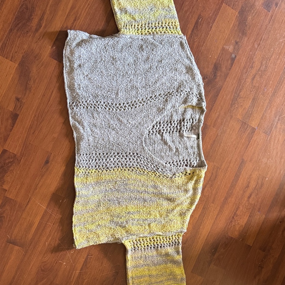Free People Gray and Yellow V-Neck Sweater
